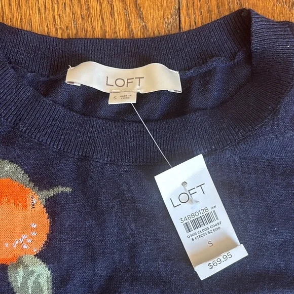 LOFT Navy Sweater with Orange Fruit - Picture 2 of 3